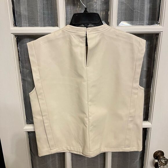 NWT Steve Madden Faux Leather Boxy Cream Top - Picture 2 of 9